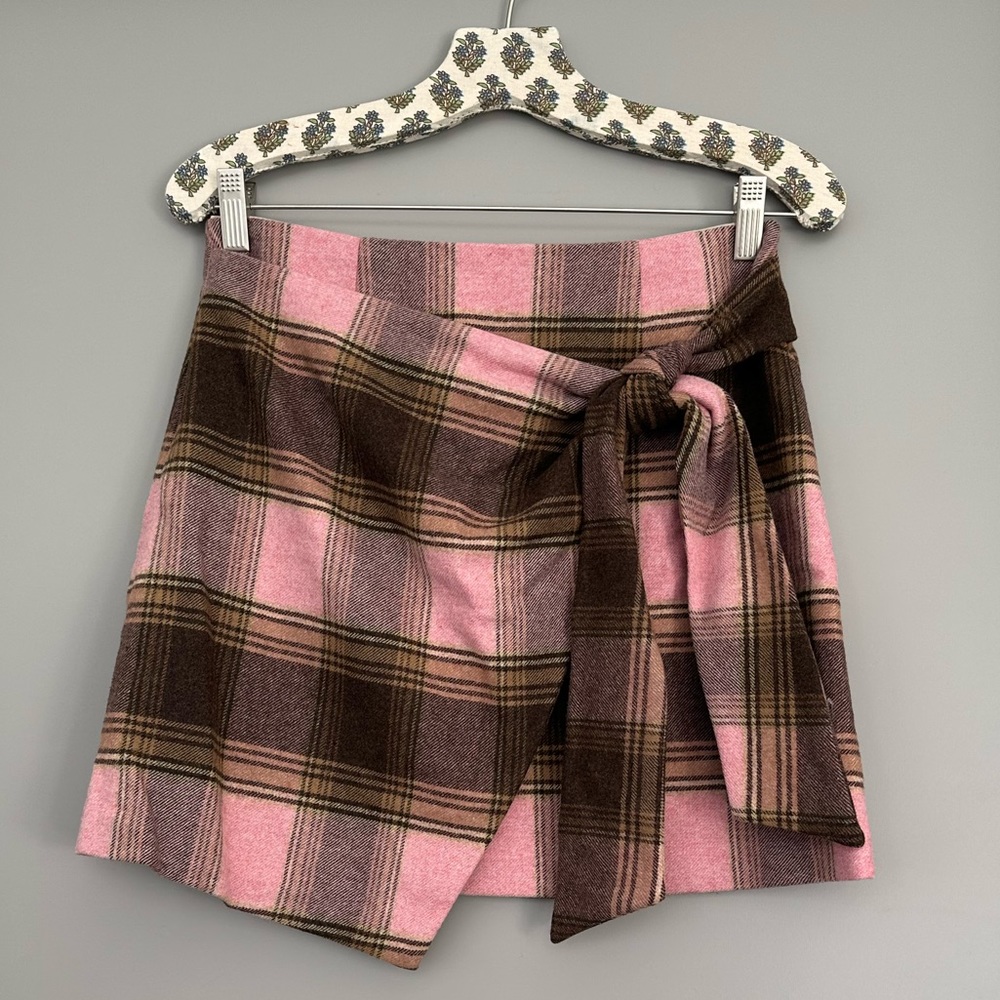 Wilfred Aritzia Wrap Front Wool Cashmere Plaid Mini Skirt